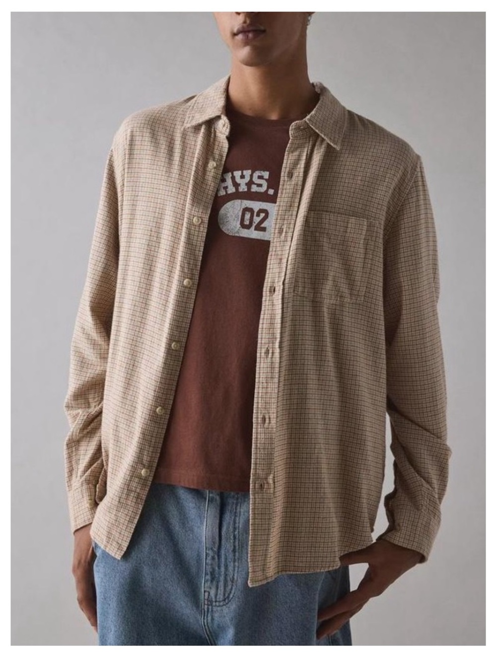 🟤NWT URBAN OUTFITTERS “The Baggy Flannel Shirt” Cream/Brown Houndstooth XXL